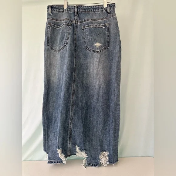 Distressed Denim Jean Skirt Tricot Western Medium - Picture 5 of 8
